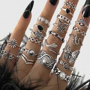 Silver Butterfly and Heart 21 Pc Ring Set. New!